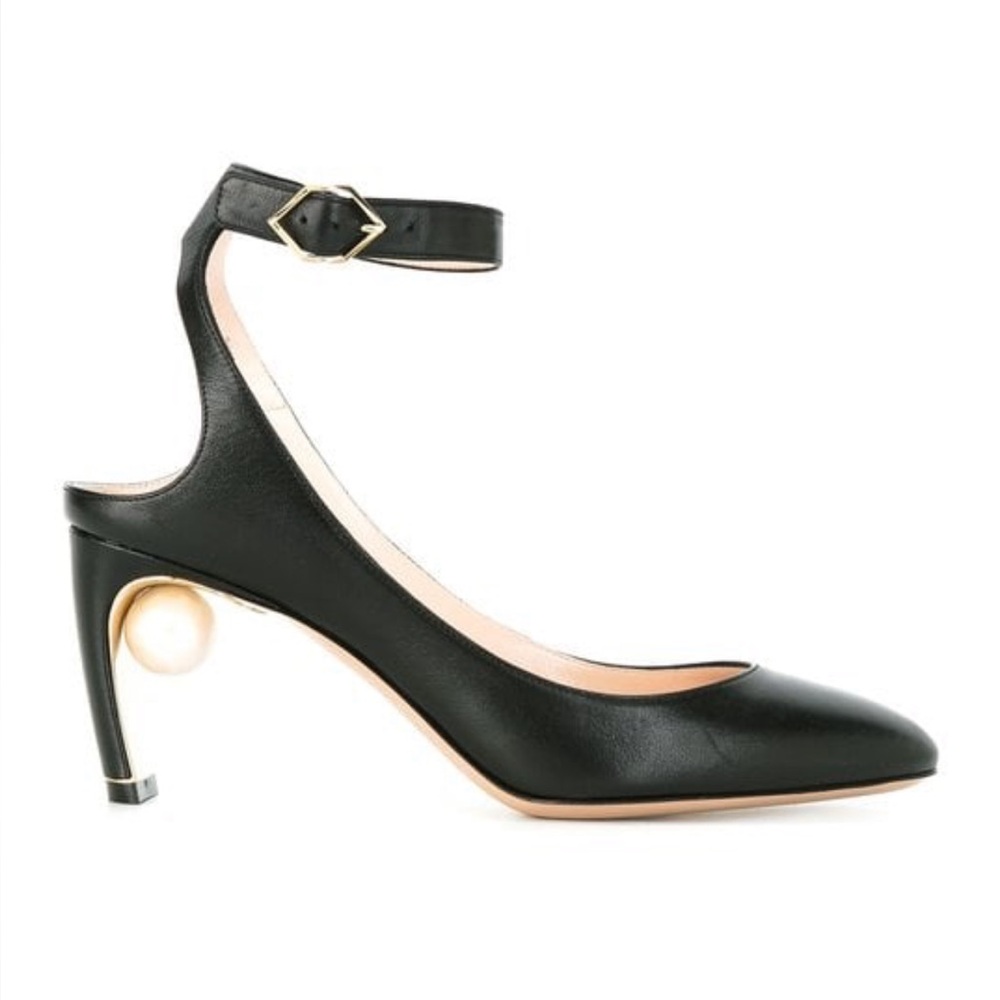 Nicholas kirkwood Black Heels with pearl Block Heel and Ankle Strap